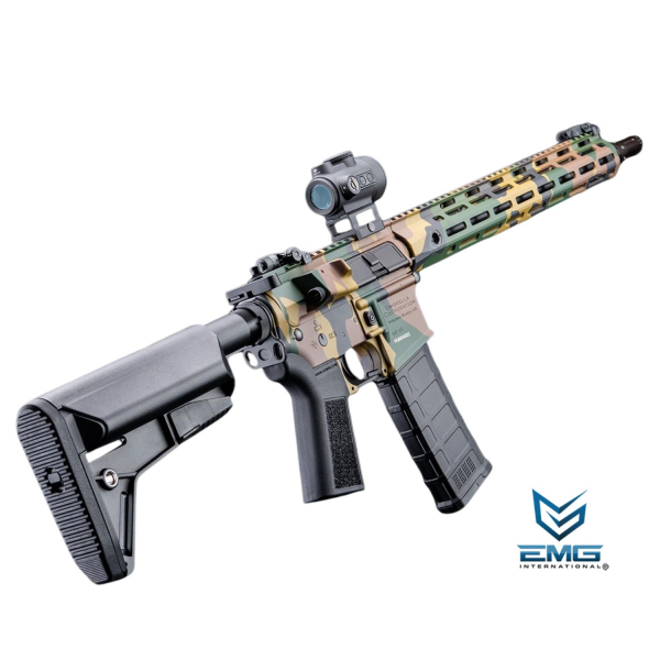 EMG Umbrella Corporation Weapons Research Group Licensed M4 M-LOK Airsoft AEG Rifle (Color: Woodland Water Transfer / Carbine 400 FPS)