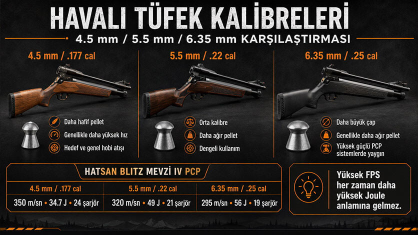 Havalı Tüfek Kalibreleri: 4.5 mm, 5.5 mm ve 6.35 mm Arasındaki Farklar