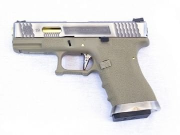 WE GLOCK G19 FORCE GBB TAN (Silver Slide + Gold Barrel)