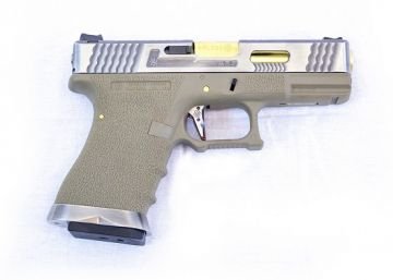 WE GLOCK G19 FORCE GBB TAN (Silver Slide + Gold Barrel)