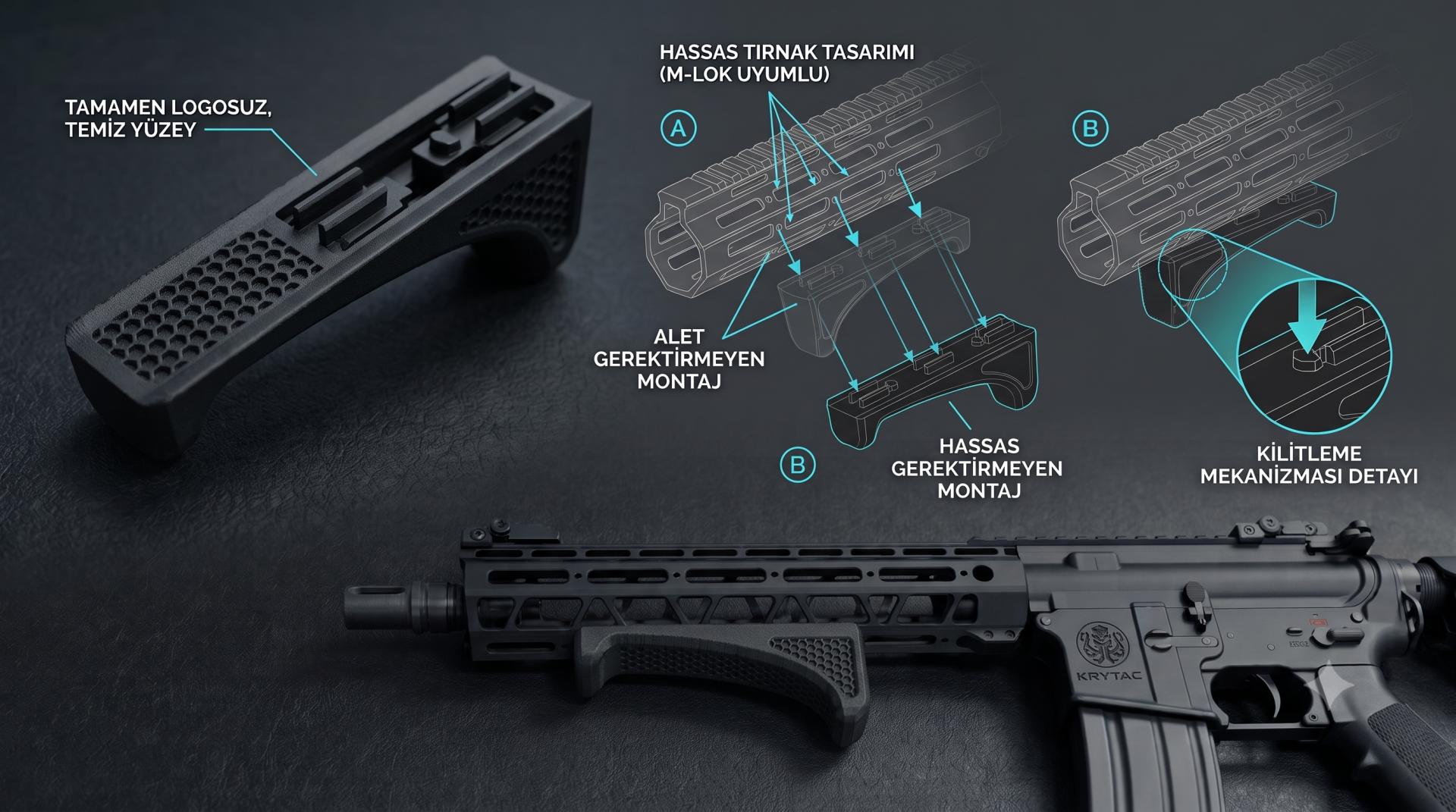 Bugavation M-Lok Siyah Angled Hex Fore Grip