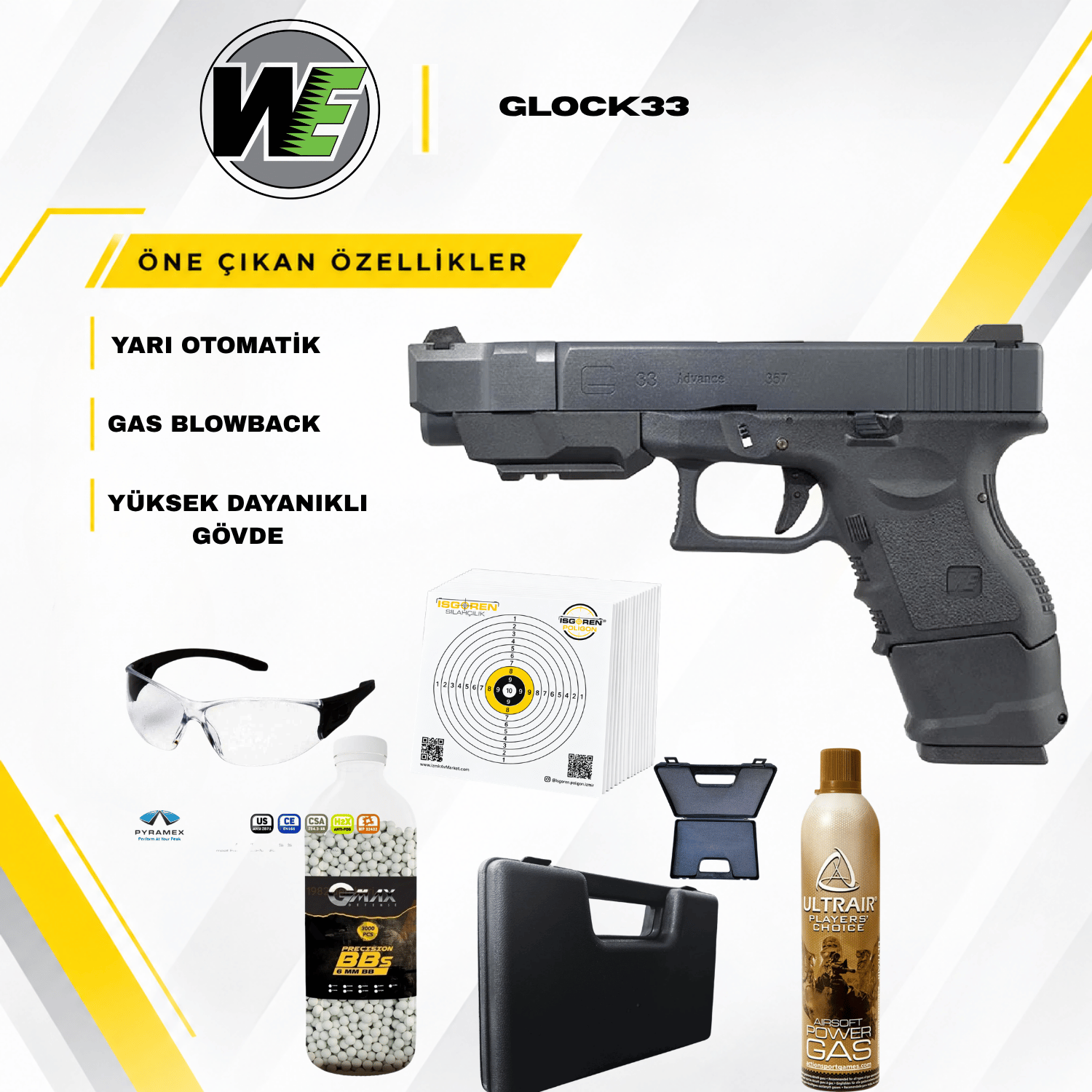 WE Glock33 G33 Gen3 ADVANCE GBB Airsoft Tabanca Seti