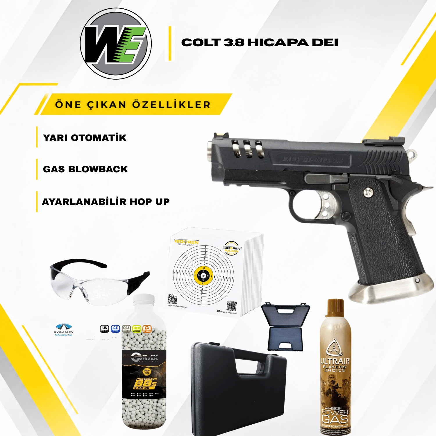 WE COLT 3.8 HICAPA DEI SILVER AUTO Airsoft Tabanca Seti
