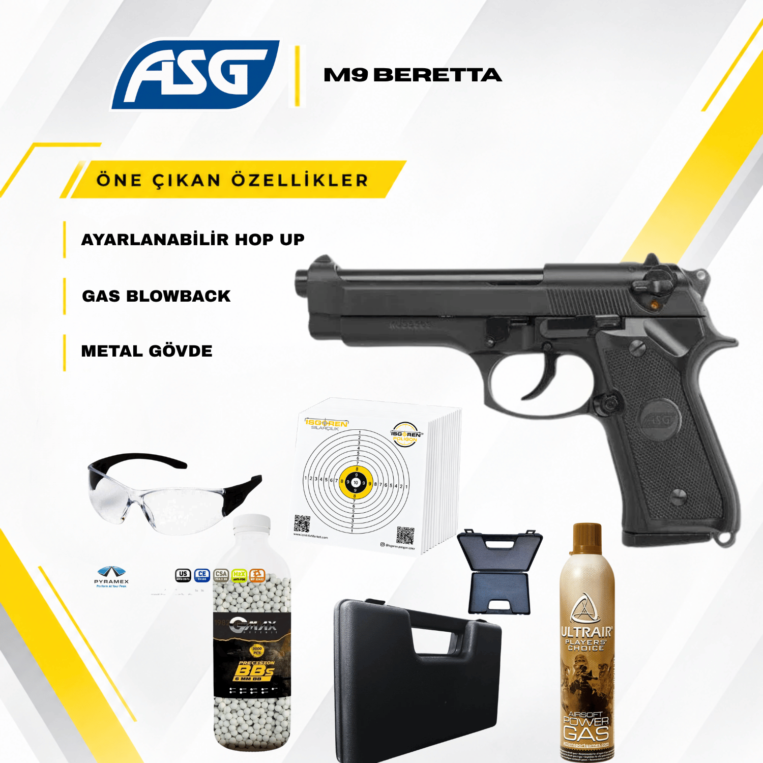 ASG M9 BERETTA ''Heavy Weight'' GBB Airsoft Tabanca Seti