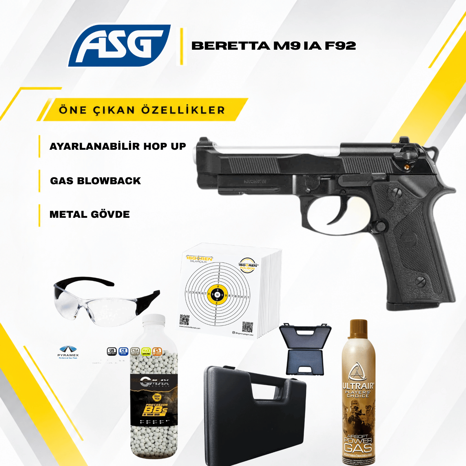 ASG Beretta M9 IA F92 Airsoft Tabanca Seti