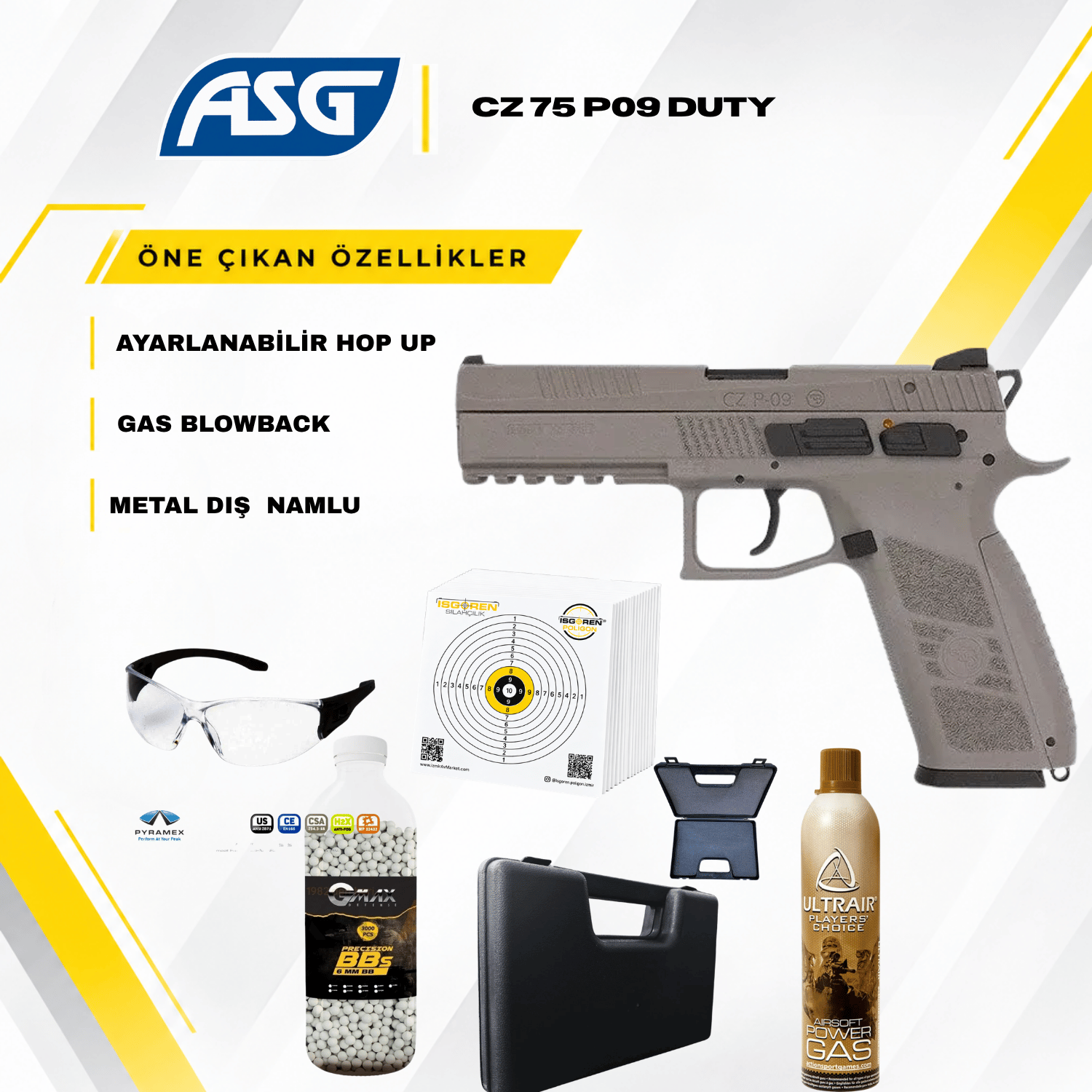 ASG CZ 75 P09 Duty Tan GBB Airsoft Tabanca Seti