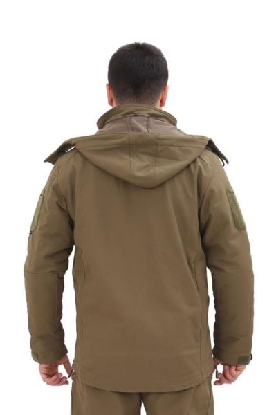 Single Sword Taktik Çok Cepli Polar Astarlı Suya Dayanıklı Avcı Outdoor Softshell Mont HAKİ