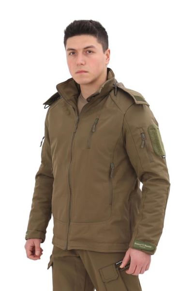 Single Sword Taktik Çok Cepli Polar Astarlı Suya Dayanıklı Avcı Outdoor Softshell Mont HAKİ