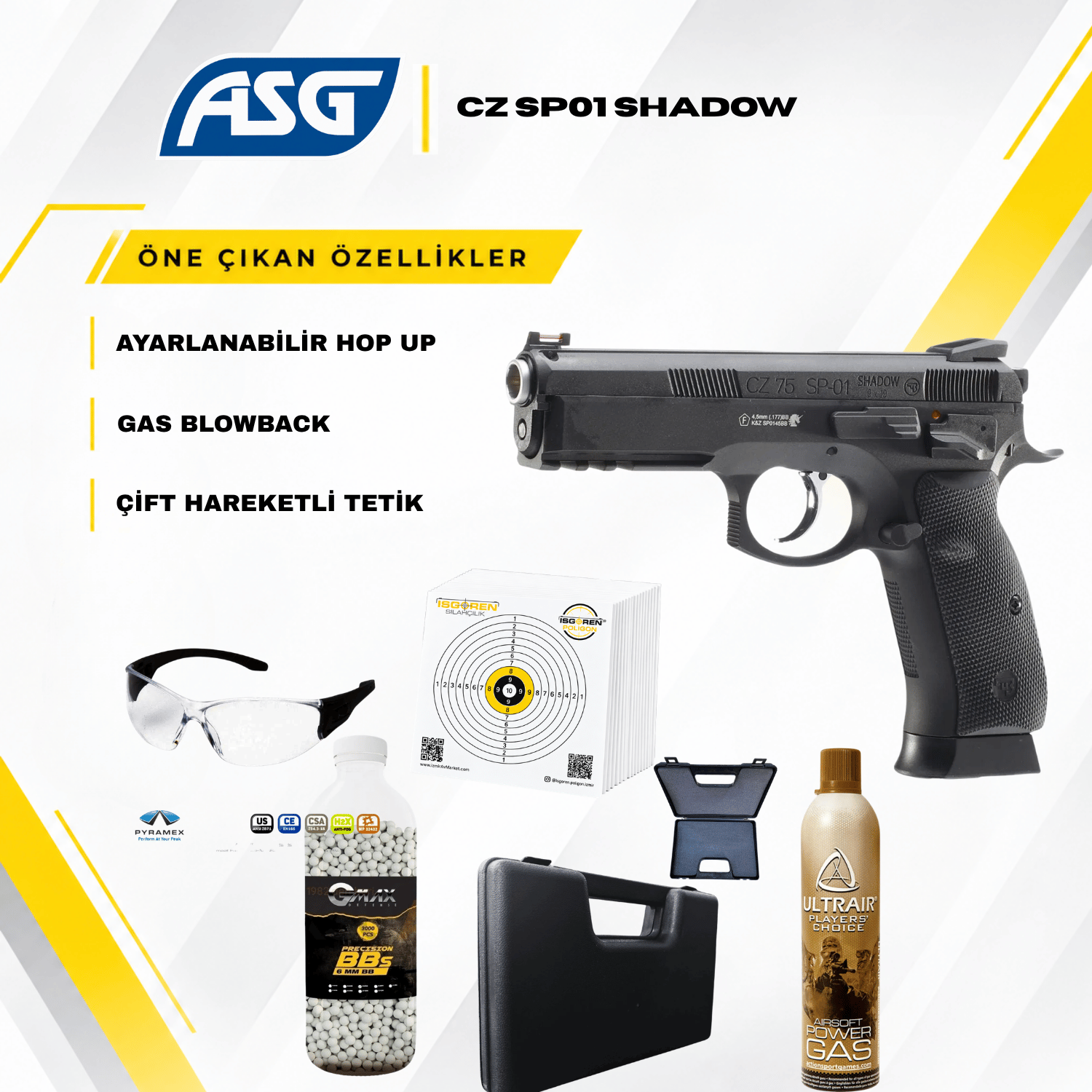 ASG CZ SP01 Shadow ACCU CO2 Blowback Airsoft Tabanca Seti