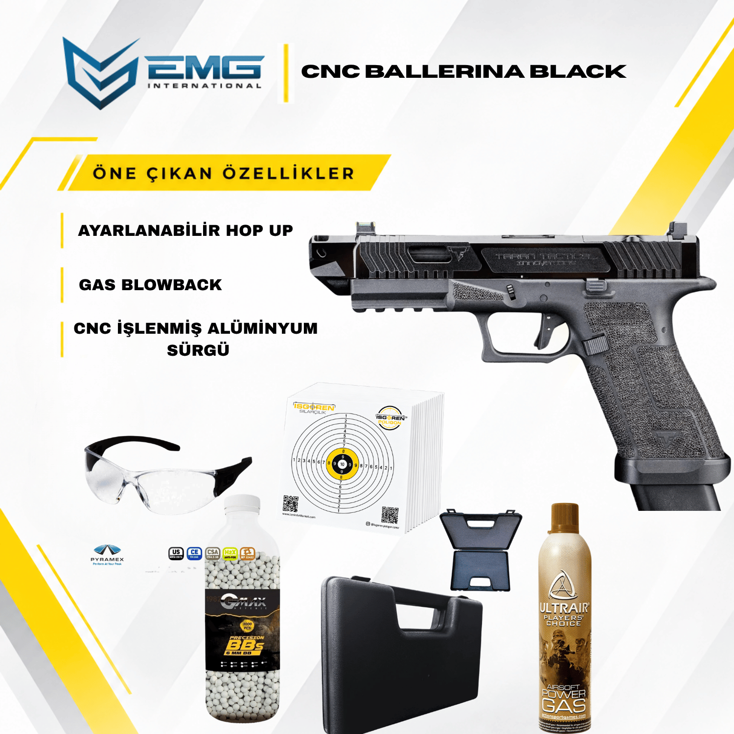 EMG x Taran Tactical Innovations CNC Ballerina BLACK GBB Airsoft Tabanca Seti