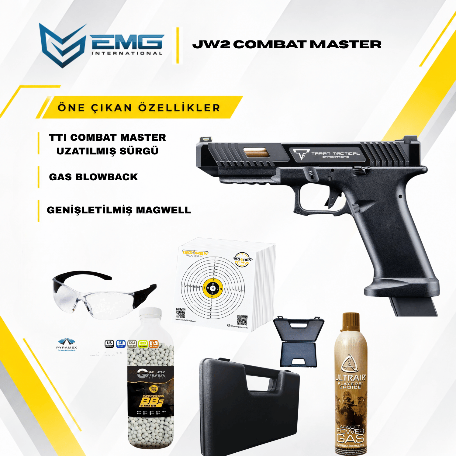 EMG Taran Tactical Licensed JW2 Combat Master GBB Airsoft GBB Tabanca Seti