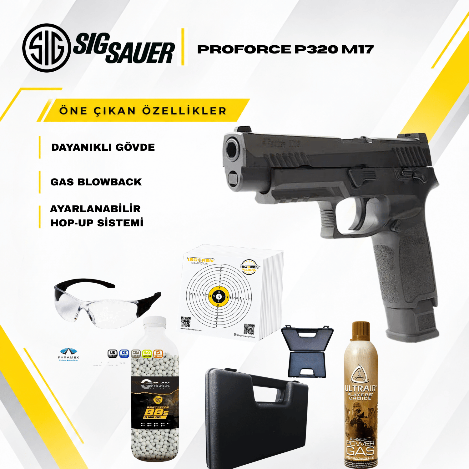 SIG Sauer ProForce P320 M17 GBB Airsoft Tabanca Seti