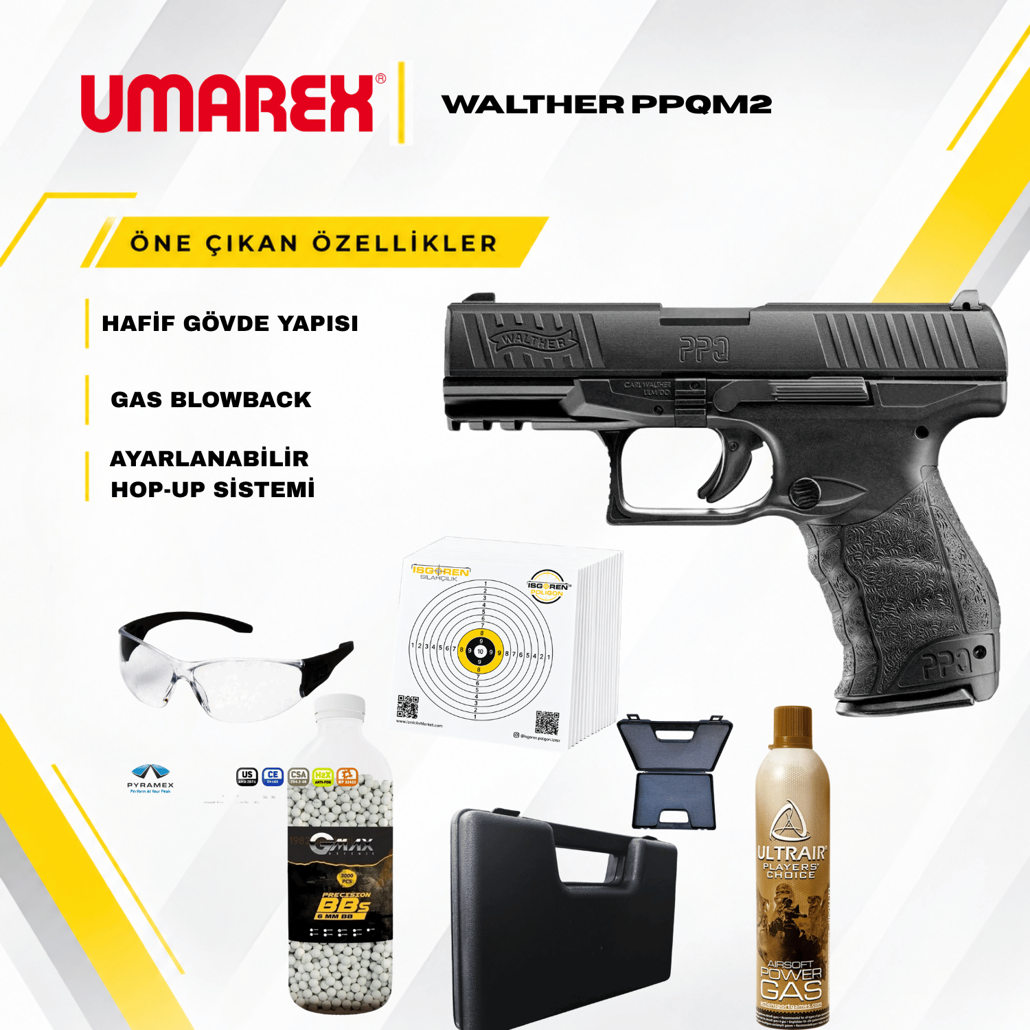 UMAREX Walther PPQM2 GBB Airsoft Tabanca Seti - Siyah
