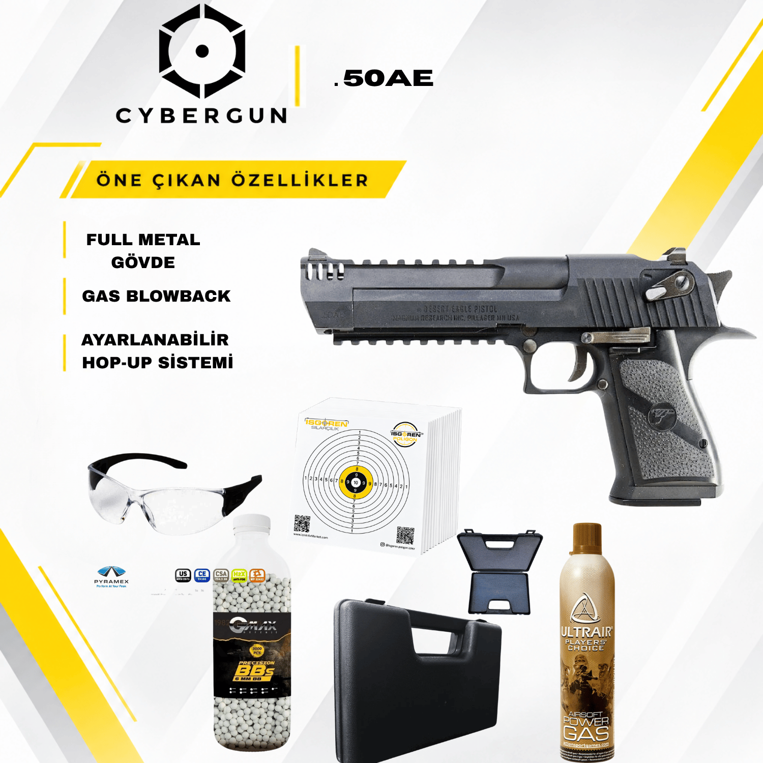 Cybergun Desert Eagle RAYLI Black Edition L.50AE GBB Airsoft Tabanca Seti