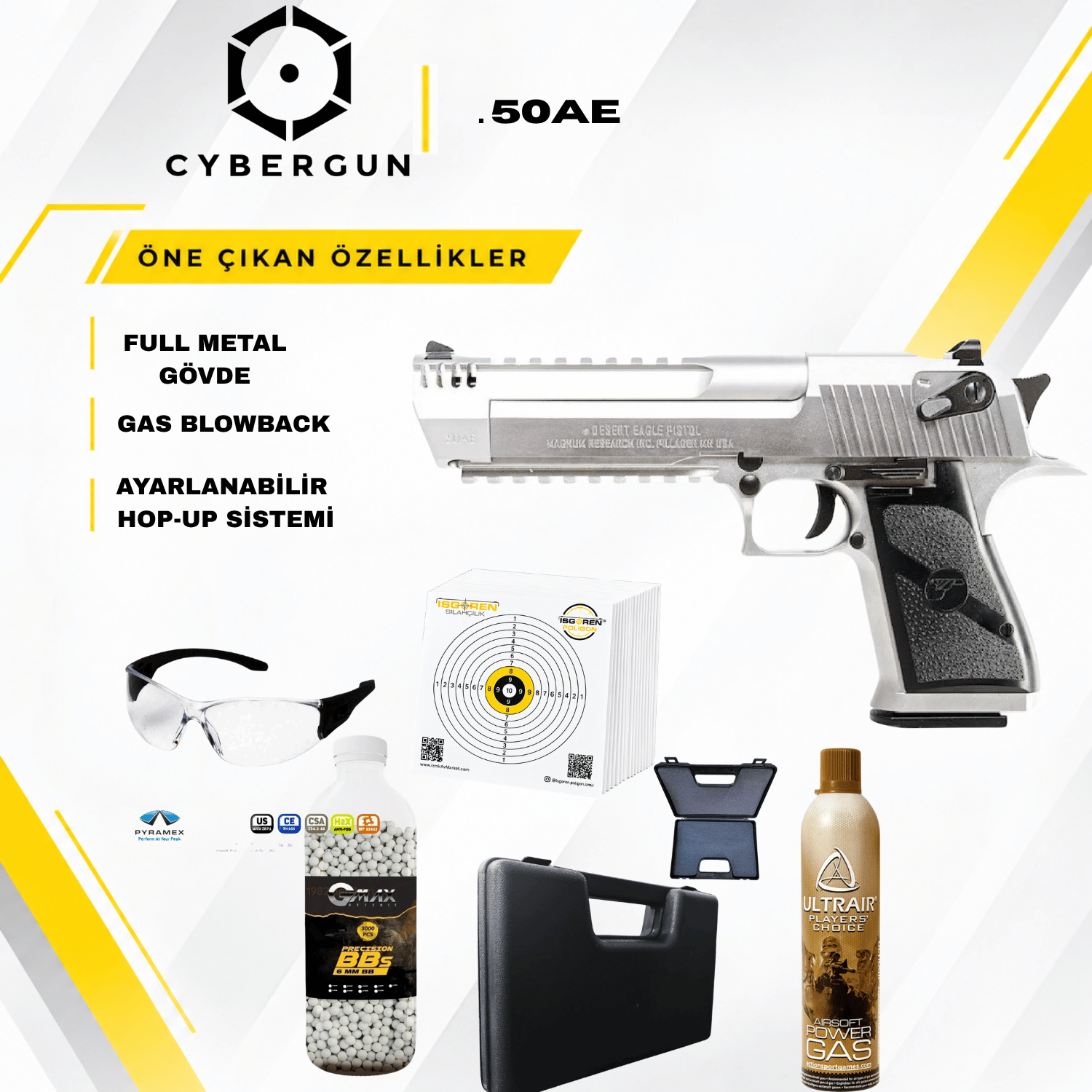 Cybergun Desert Eagle RAYLI Chrome Edition L.50AE GBB Airsoft Tabanca Seti