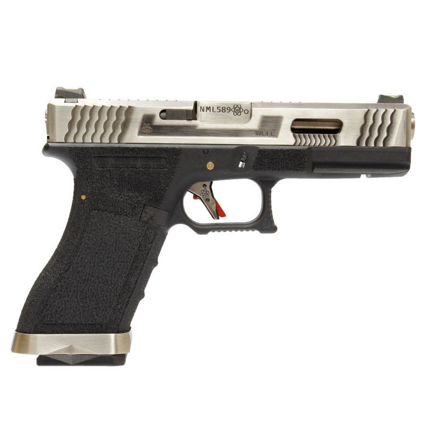 WE GLOCK18 G18 FullAuto T7 GBB Airsoft Tabanca Silver Kızak / Silver Namlu /  Siyah Gövde