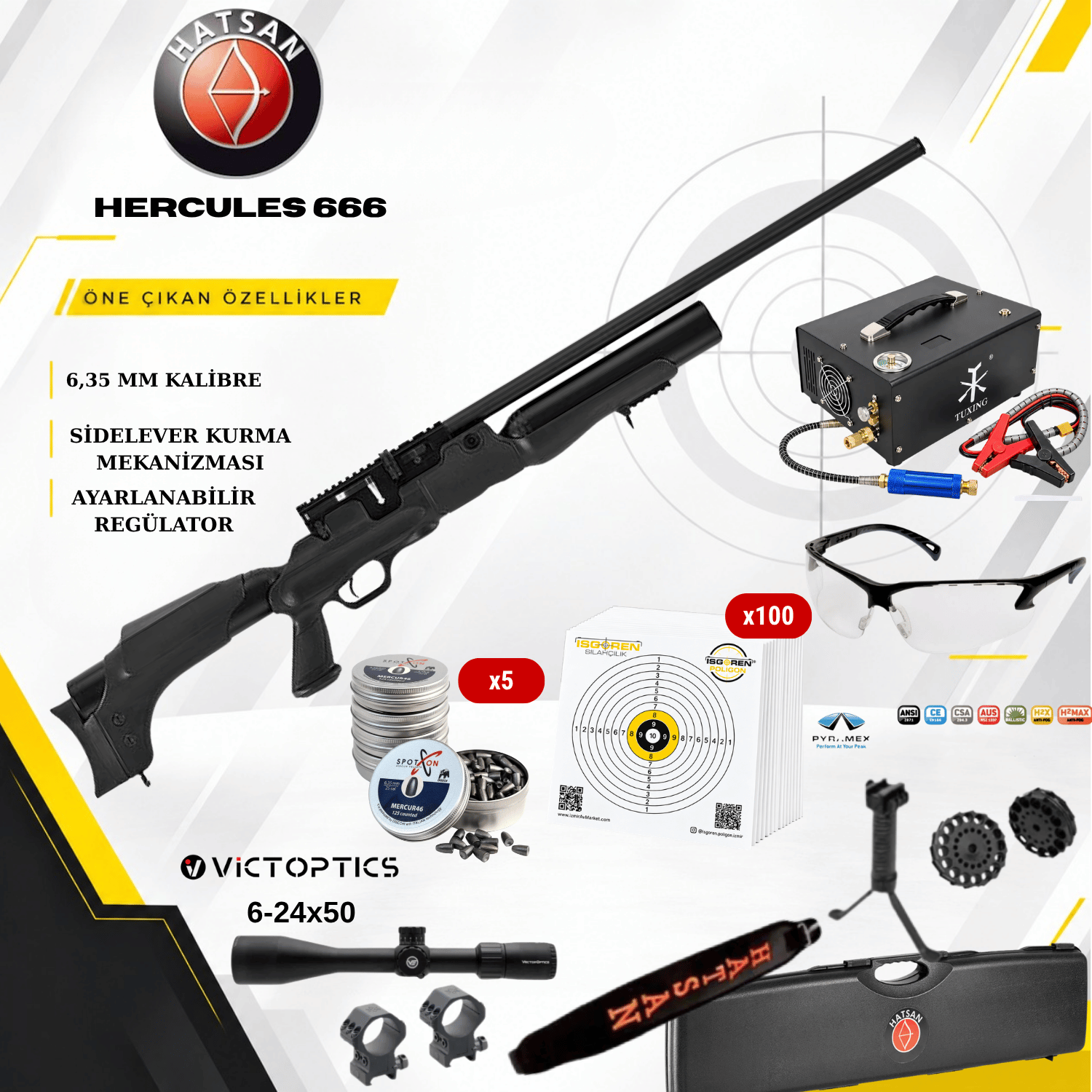 Hatsan Hercules 666 6.35 PCP Kompresörlü Havalı Tüfek Seti