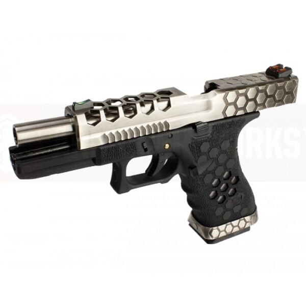 Cybergun AW Glock17 Hex Cut VX0100 Silver & Black GBB Airsoft Tabanca