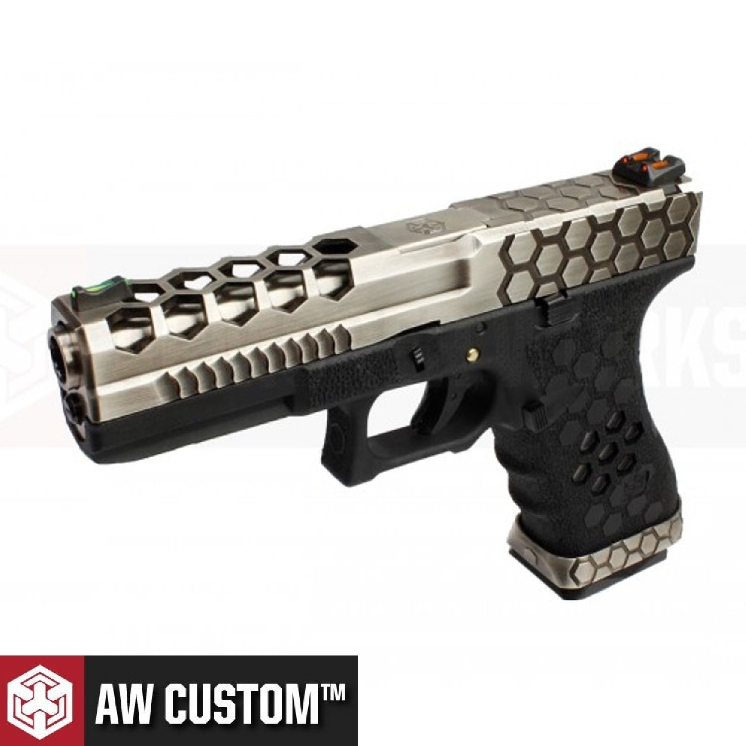 Cybergun AW Glock17 Hex Cut VX0100 Silver & Black GBB Airsoft Tabanca