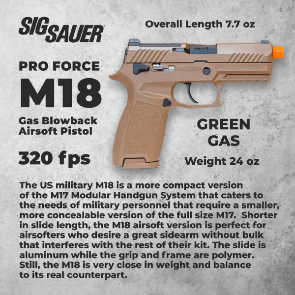 Sig Sauer Proforce M18 Blowback Airsoft Tabanca - Tan