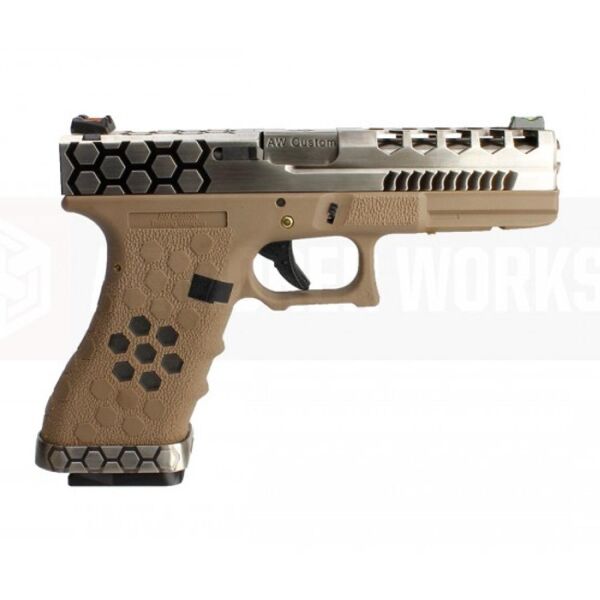 Cybergun AW Glock17 Hex Cut VX0110 Tan&Gümüş GBB Airsoft Tabanca