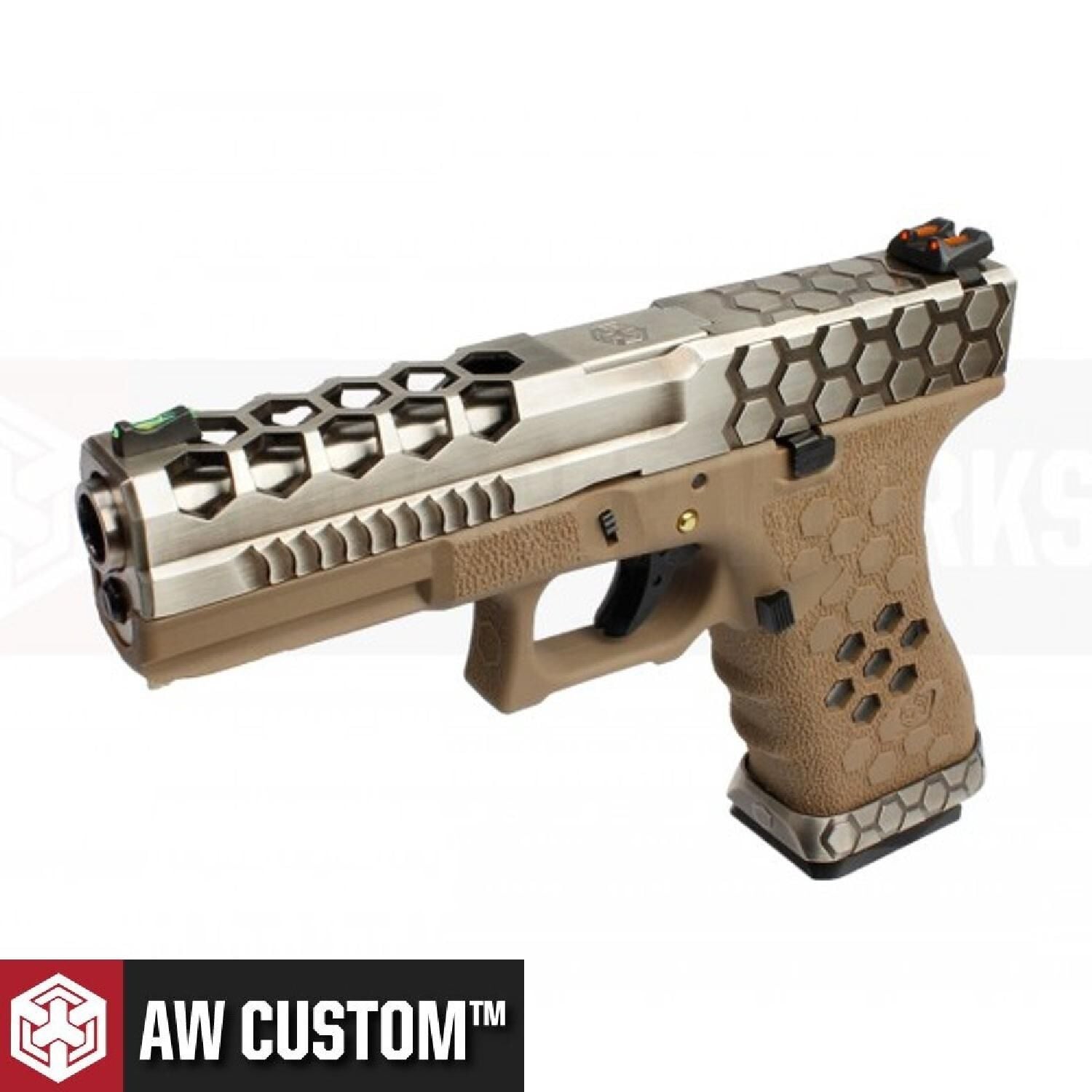 Cybergun AW Glock17 Hex Cut VX0110 Tan&Gümüş GBB Airsoft Tabanca