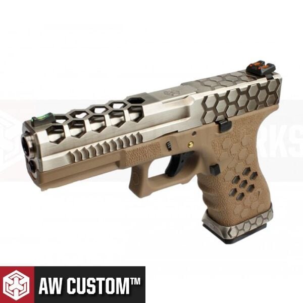 Cybergun AW Glock17 Hex Cut VX0110 Tan&Gümüş GBB Airsoft Tabanca