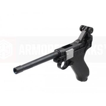 AW Custom 6'' Luger P08 BULL BARREL Gas Blowback Airsoft Tabanca - Gümüş - Siyah