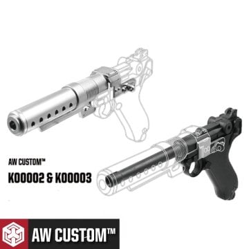 AW Custom 6'' Luger P08 BULL BARREL Gas Blowback Airsoft Tabanca - Gümüş - Siyah