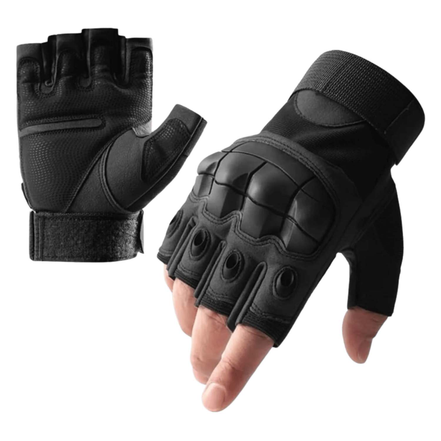Taktik Parmaksız Knuckle Korumalı Paintball Airsoft Avcılık Askeri Yarım Parmak Eldiven - Siyah