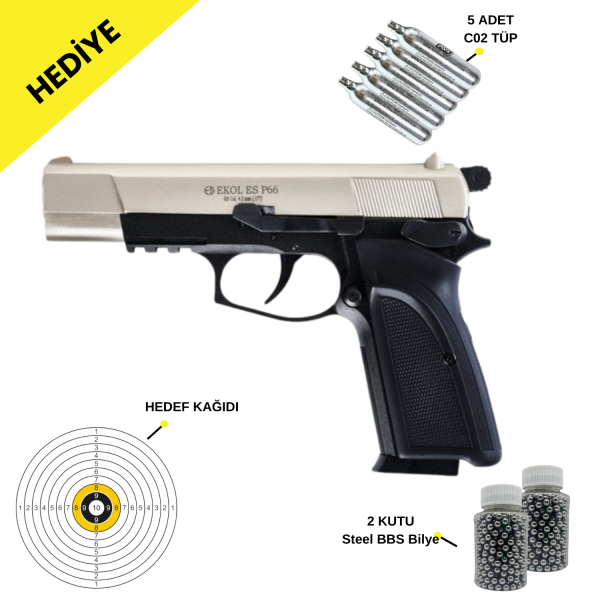 EKOL ES P66 Polimer Havalı Tabanca 4.5 mm - Saten