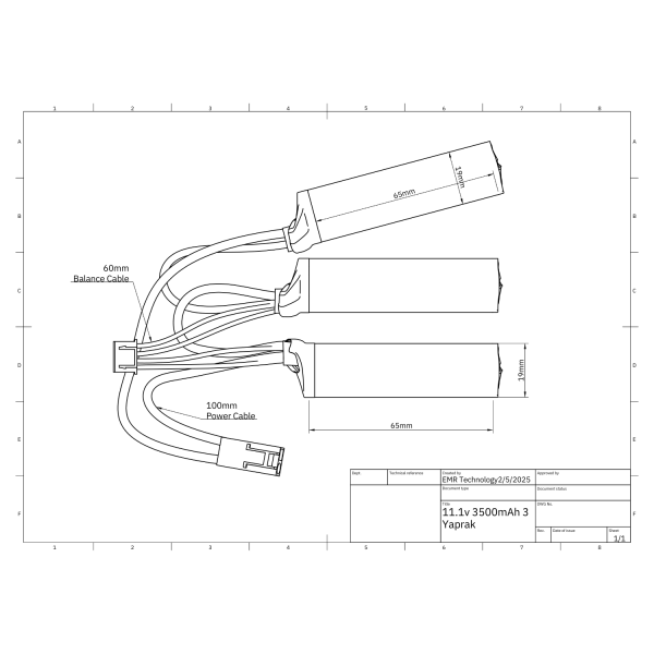 EMR 11.1V 3500mAh Lithium Ion Üç Yaprak Airsoft Pil T-Plug
