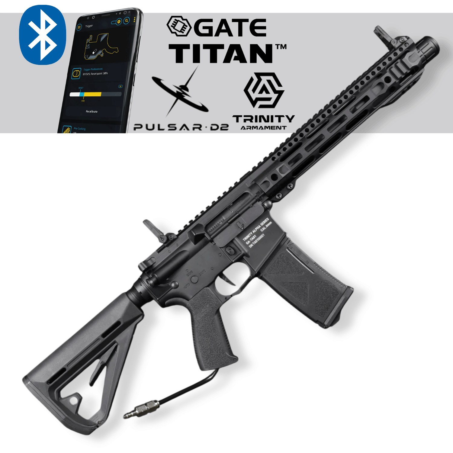 GATE® TRINITY Alpha Carbine 11.5'' HPA PULSAR Training Titan II Bluetooth® Airsoft Tüfek