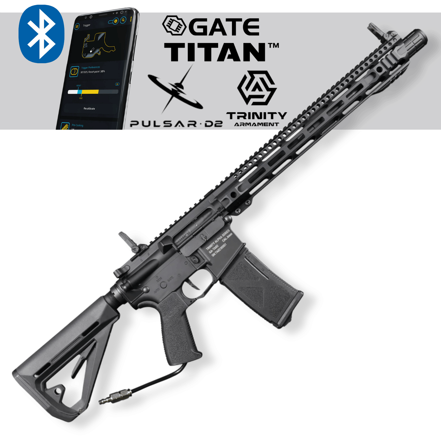 GATE® TRINITY Alpha DMR 15.3'' HPA PULSAR Training Titan II Bluetooth® Airsoft Tüfek