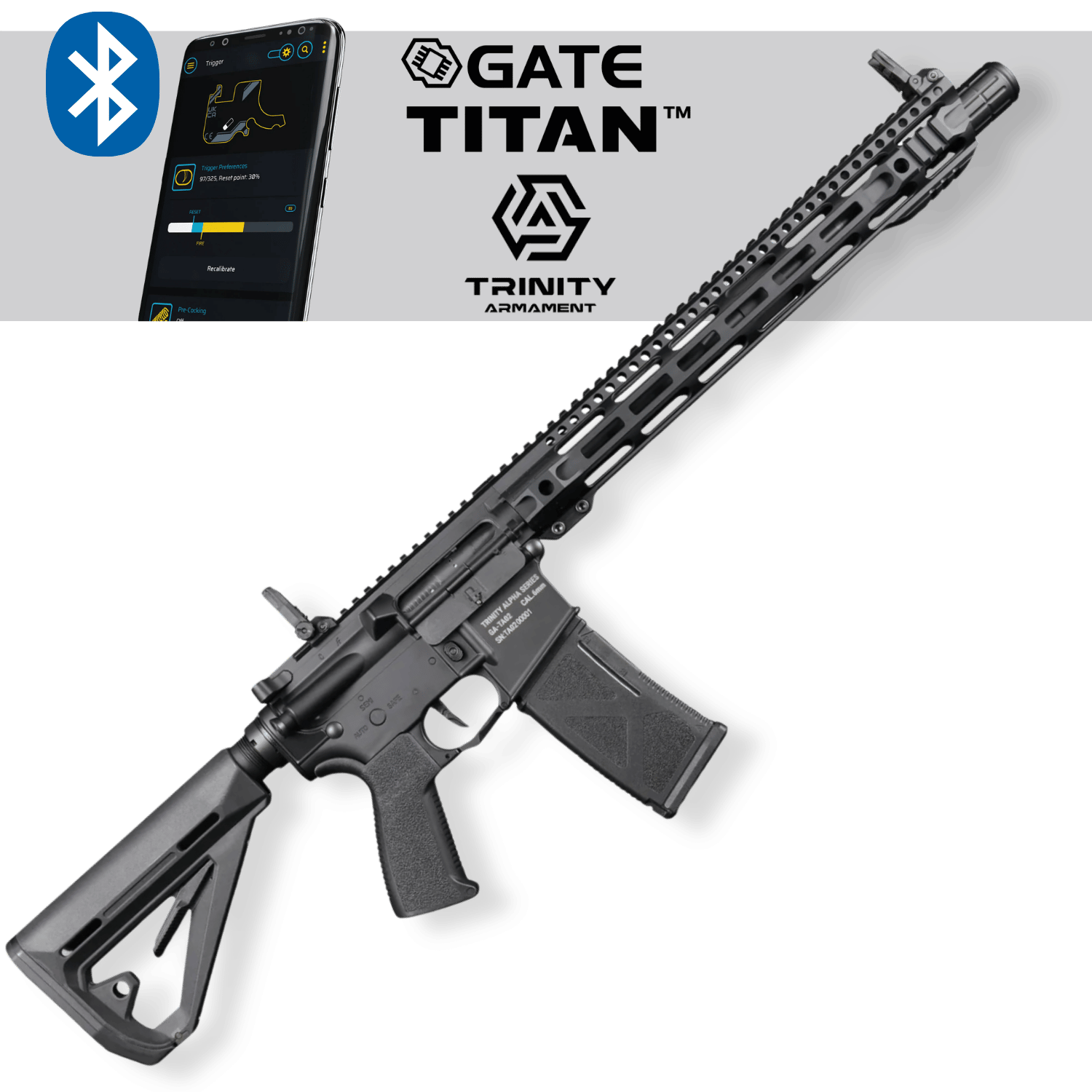GATE® TRINITY Alpha DMR 15.3'' AEG Training Titan II Bluetooth® Airsoft Tüfek