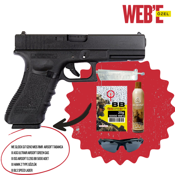 WE GLOCK G17 GEN3 MOS RMR REDDOT AYAKLI GBB AIRSOFT TABANCA SETİ