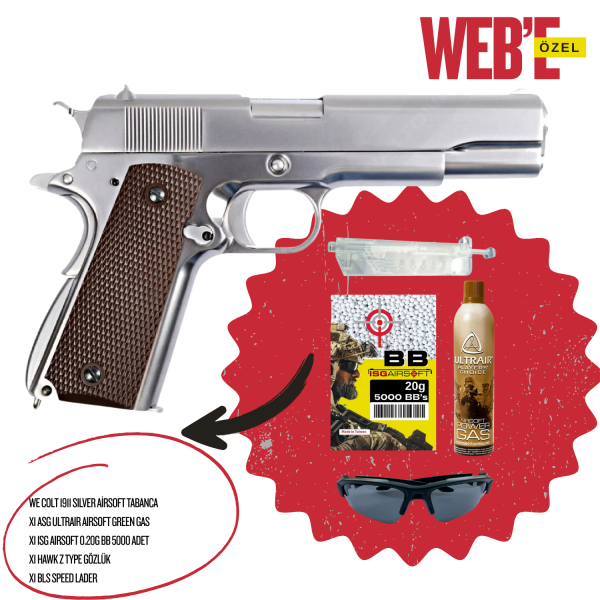 WE COLT 1911 SILVER Airsoft Tabanca SETİ