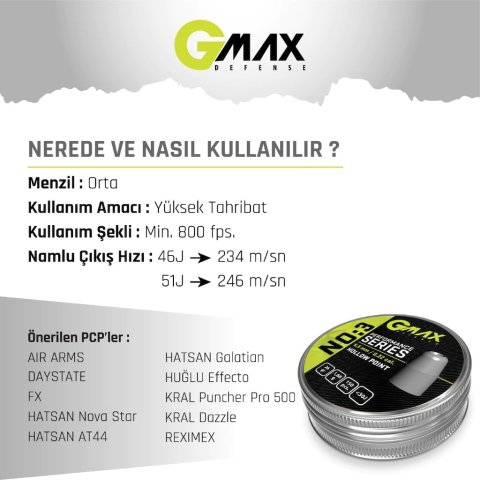 Gmax Defense 5.5mm 26gr 1.68g NO:3 Havalı Tüfek Mermisi