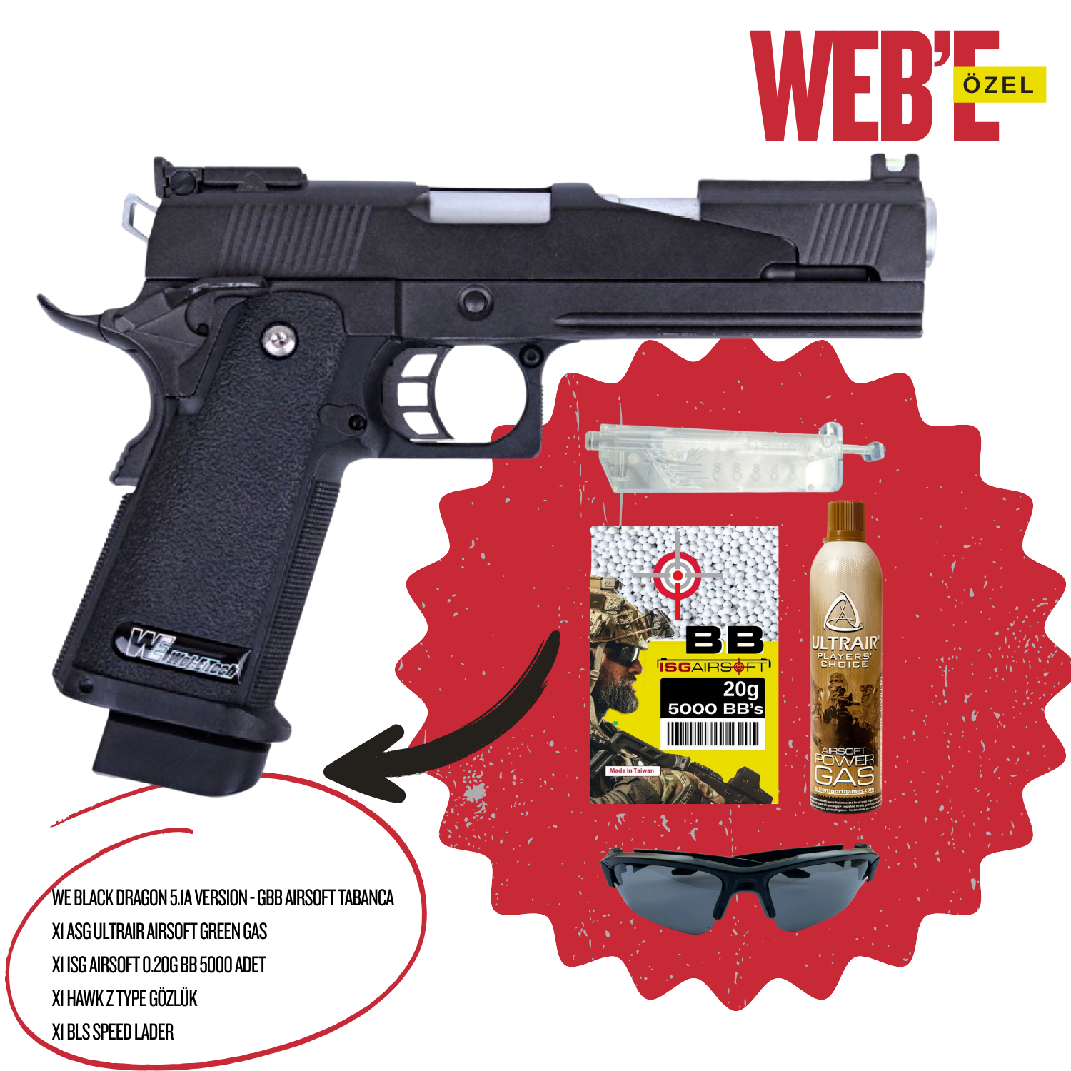 WE BLACK DRAGON 5.1A VERSION - GBB AIRSOFT TABANCA SETİ