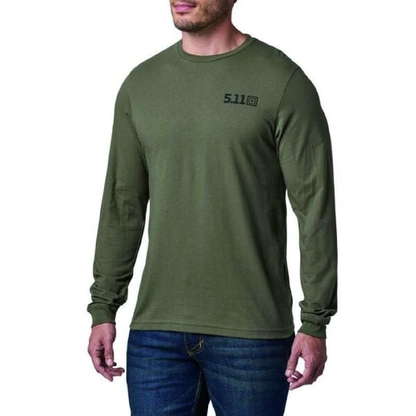 5.11 Served Fresh LS Yeşil Uzun Kol Tişört – Nem Emici, Ringspun Pamuk/Polyester