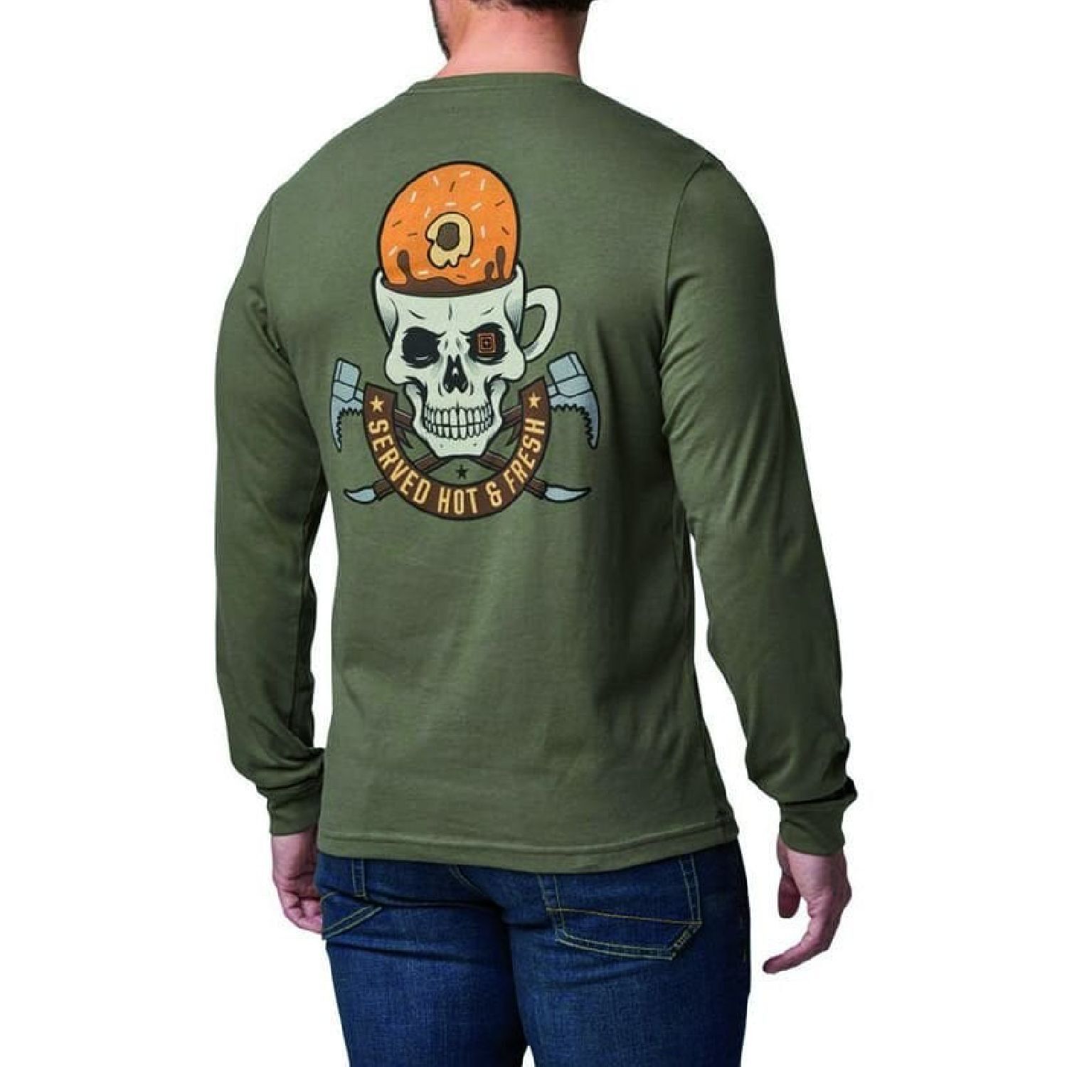 5.11 Served Fresh LS Yeşil Uzun Kol Tişört – Nem Emici, Ringspun Pamuk/Polyester XXL