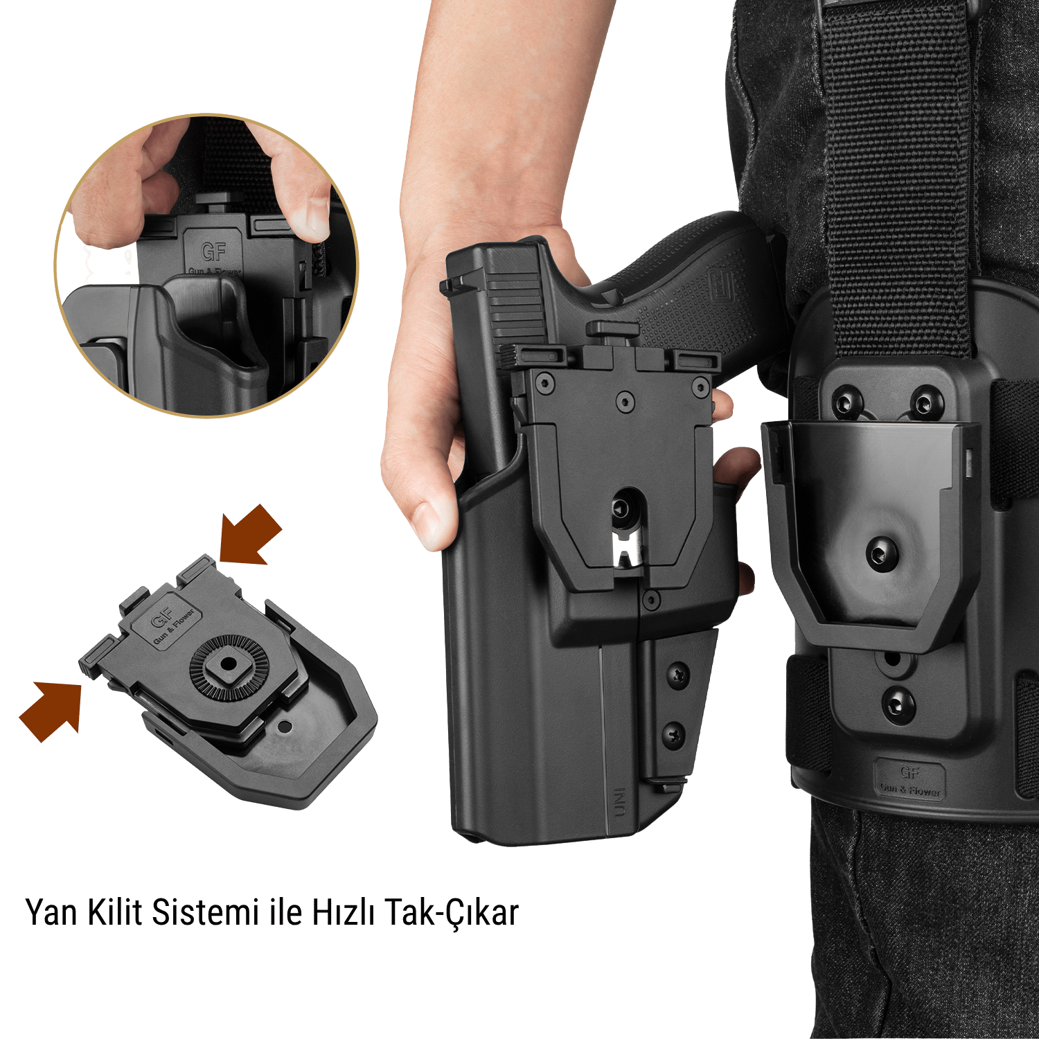 Gun&Flower 360° Dönebilen Hızlı Tak-Çıkar Bağlantı Adaptörü Siyah