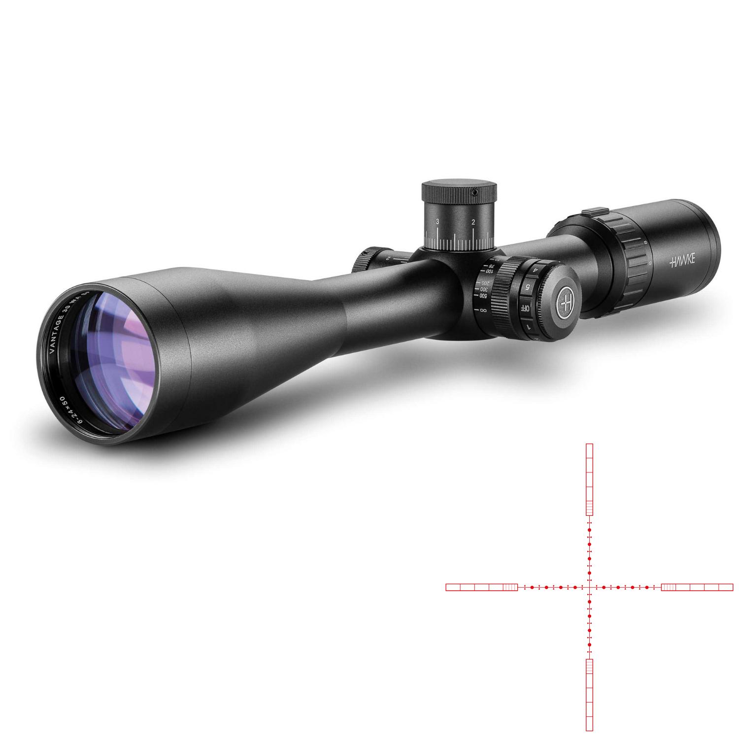 HAWKE Vantage 30mm WE SFP 6-24x50 IR SF (10x 1.2 Mil Dot) MRAD Tüfek Dürbünü 14297