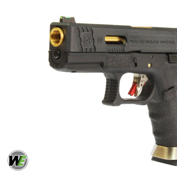 WE Glock G19 T1 SIYAH GOVDE (Siyah Kızak / Altın Namlu) GBB Airsoft Tabanca