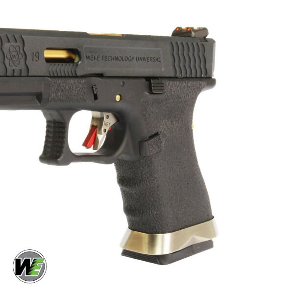 WE Glock G19 T1 SIYAH GOVDE (Siyah Kızak / Altın Namlu) GBB Airsoft Tabanca