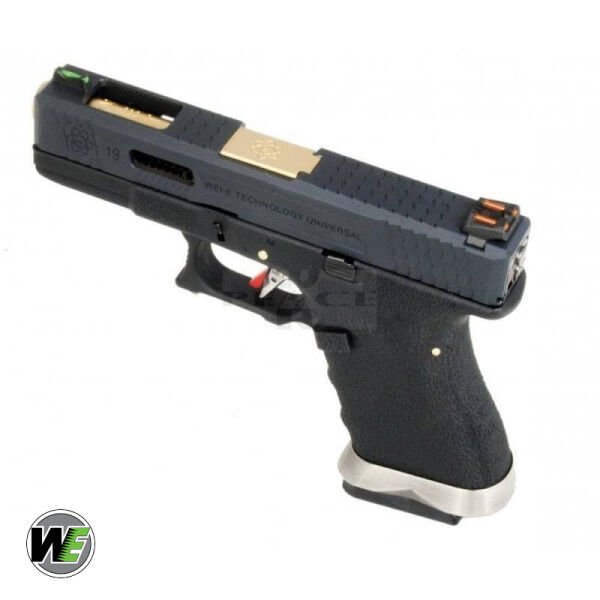 WE Glock G19 T1 SIYAH GOVDE (Siyah Kızak / Altın Namlu) GBB Airsoft Tabanca