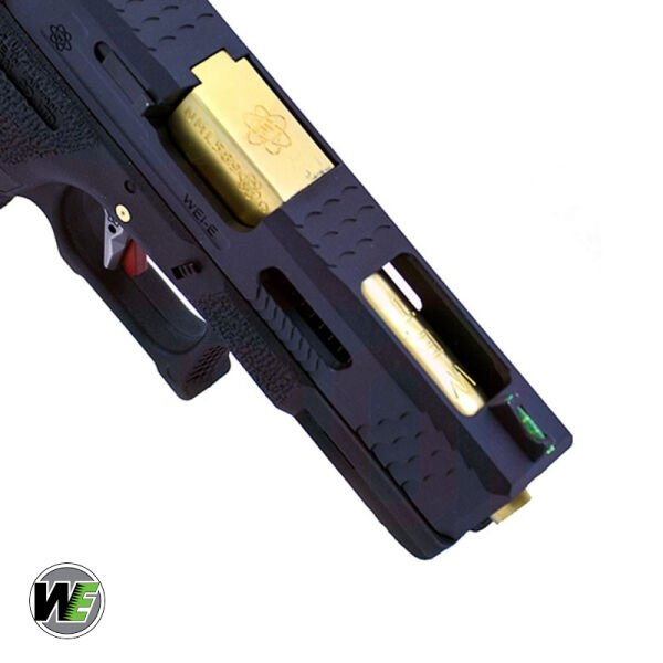 WE Glock G19 T1 SIYAH GOVDE (Siyah Kızak / Altın Namlu) GBB Airsoft Tabanca