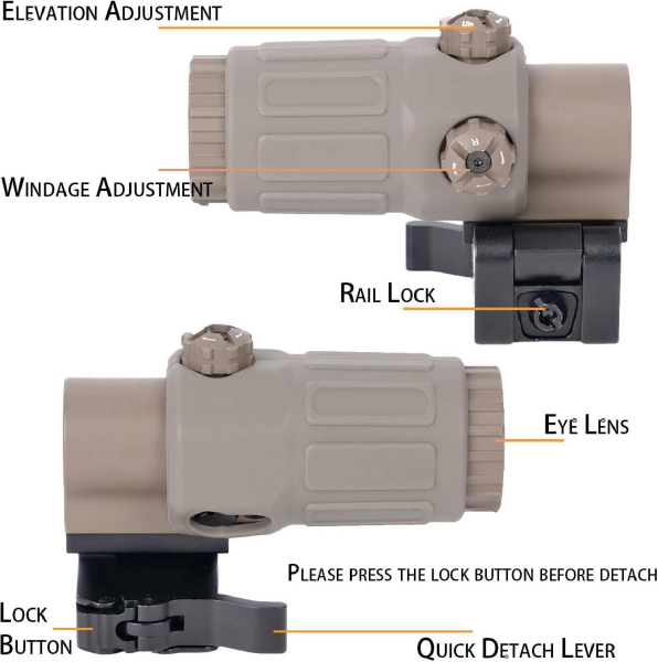 SOTAC 558 G33 TAN Red Dot Holographic Reflex Sight + G33 3X Magnifier Combo Built-in Flip QD Mount Nişangah - TAN