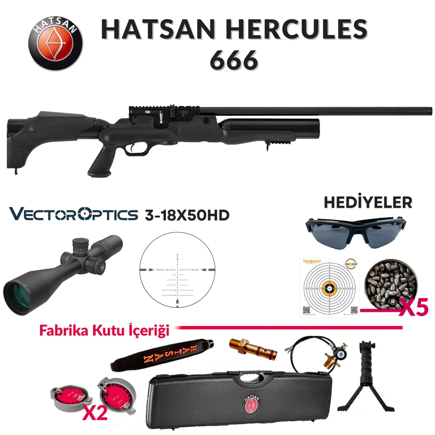 Hatsan Hercules 666 6.35mm / 3-18x50HD SFP Kampanya Seti