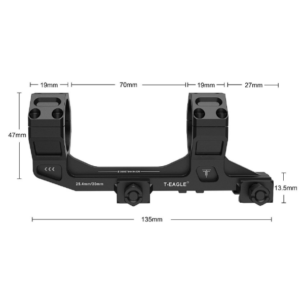 T-Eagle Y037 Siyah Alçak Profil Tek Parça 30/25.4mm Picatinny Dürbün Montajı